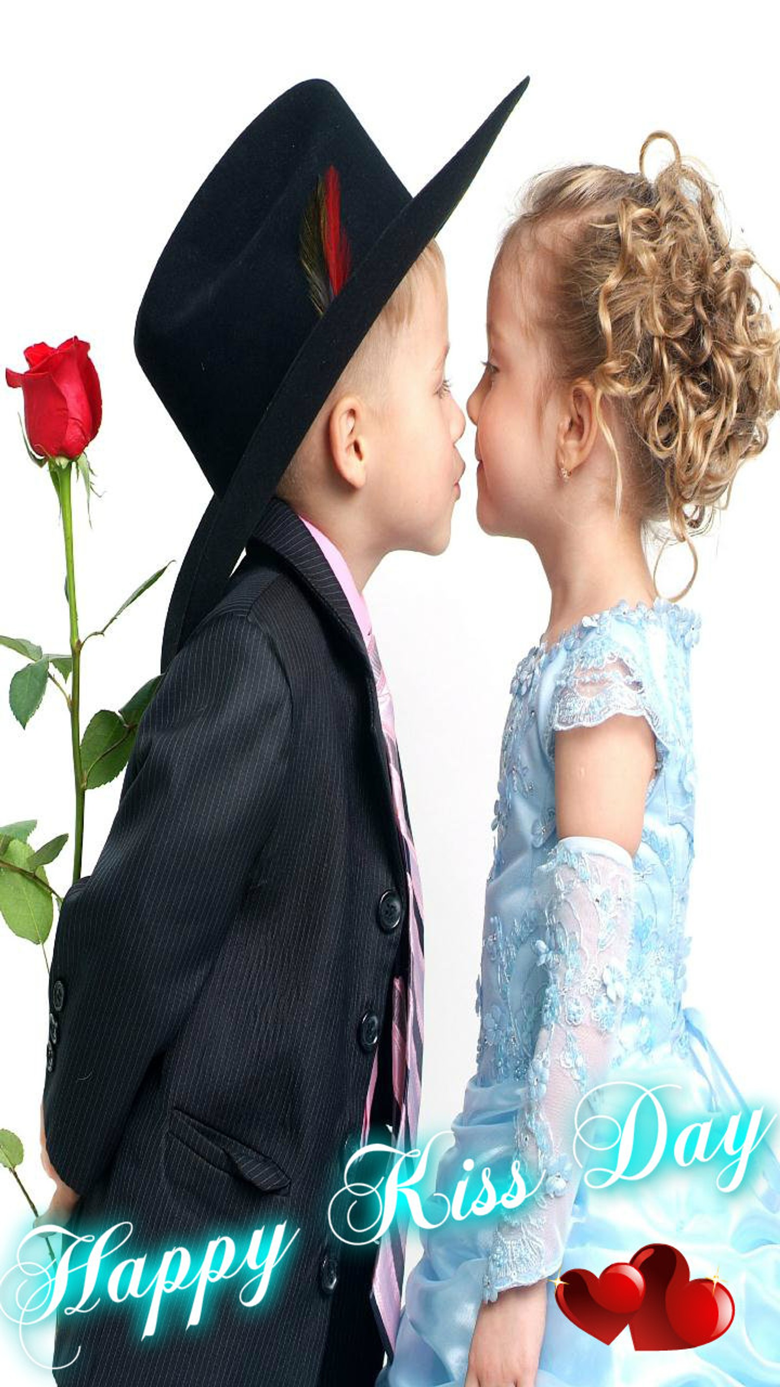 Il y a deux enfants qui s'embrassent avec une rose (pour toi, journée du baiser heureux, joyeuse saint valentin, câlin, baiser)