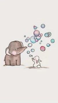 amigable, bubbles, conejo, disfruta, elephant wallpaper