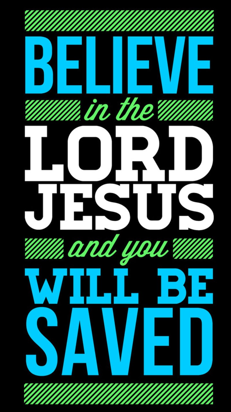 Черно-синий плакат с надписью "верьте в господа иисуса, и вы будете спасены" (библия, ч, христос, христианский, иисус)