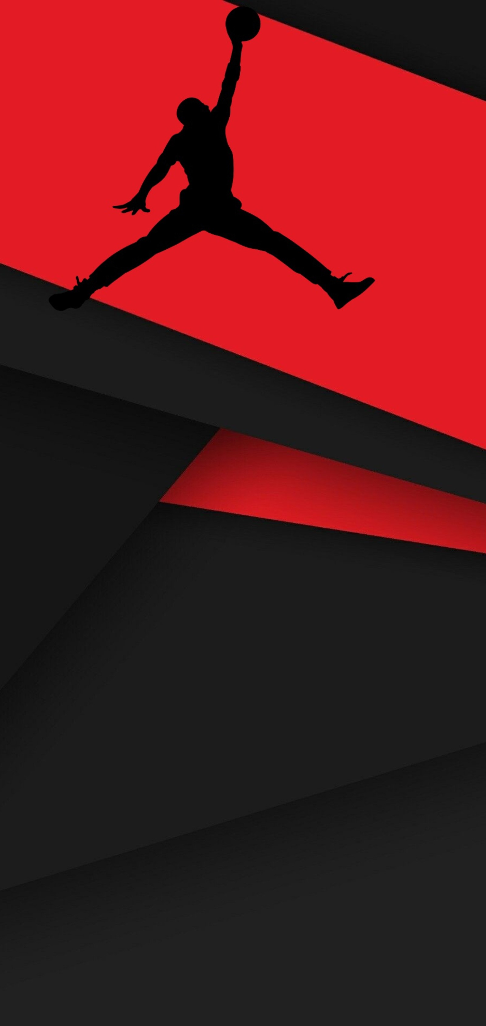 A close up of a person jumping in the air with a basketball ball (android, black, design, jordan, logo)