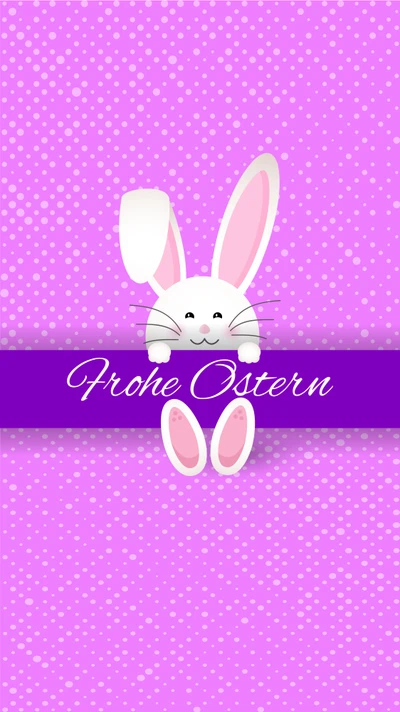 Frohe Ostern: Happy Bunny on a Pink Polka Dot Background