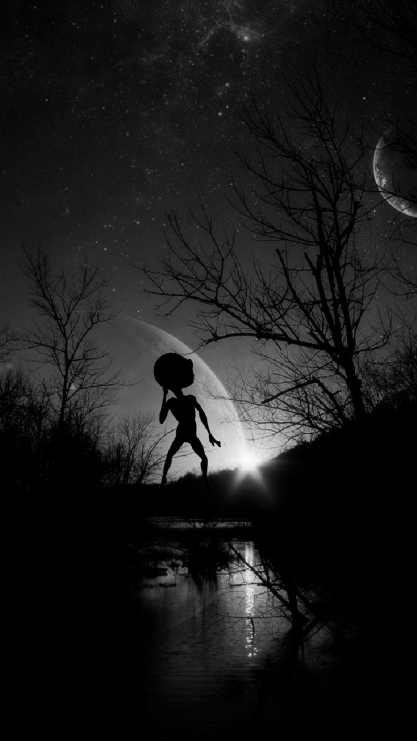 Arafed image of a person jumping in the air with an umbrella (alien, extraterrestre, ovni, shadow)