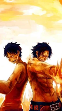 ace, battle, brothers, luffy, together wallpaper