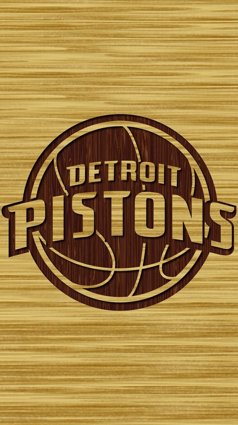 Логотип баскетбольной команды detroit pistons на деревянном фоне (23, 3d, and1, чемпион, ea)