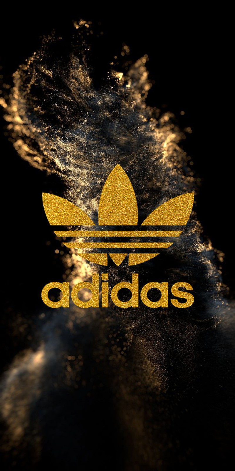 Близкий план золотого логотипа adidas на черном фоне (оригинал, логотип, золото, пыль, обои)