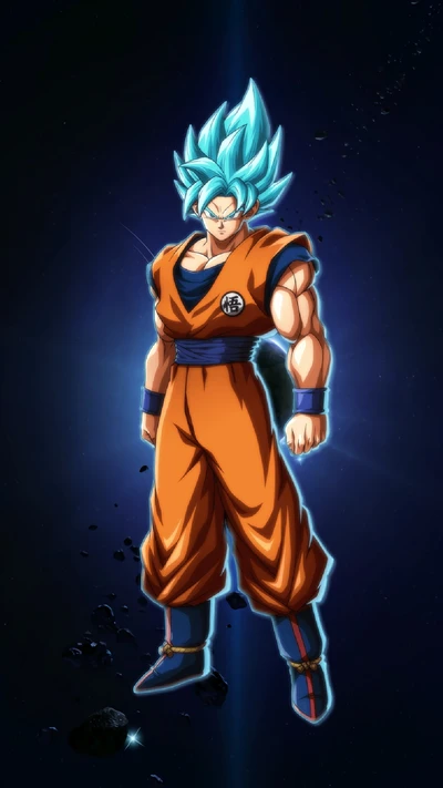 Goku en forma de Super Saiyan Azul con fondo dramático