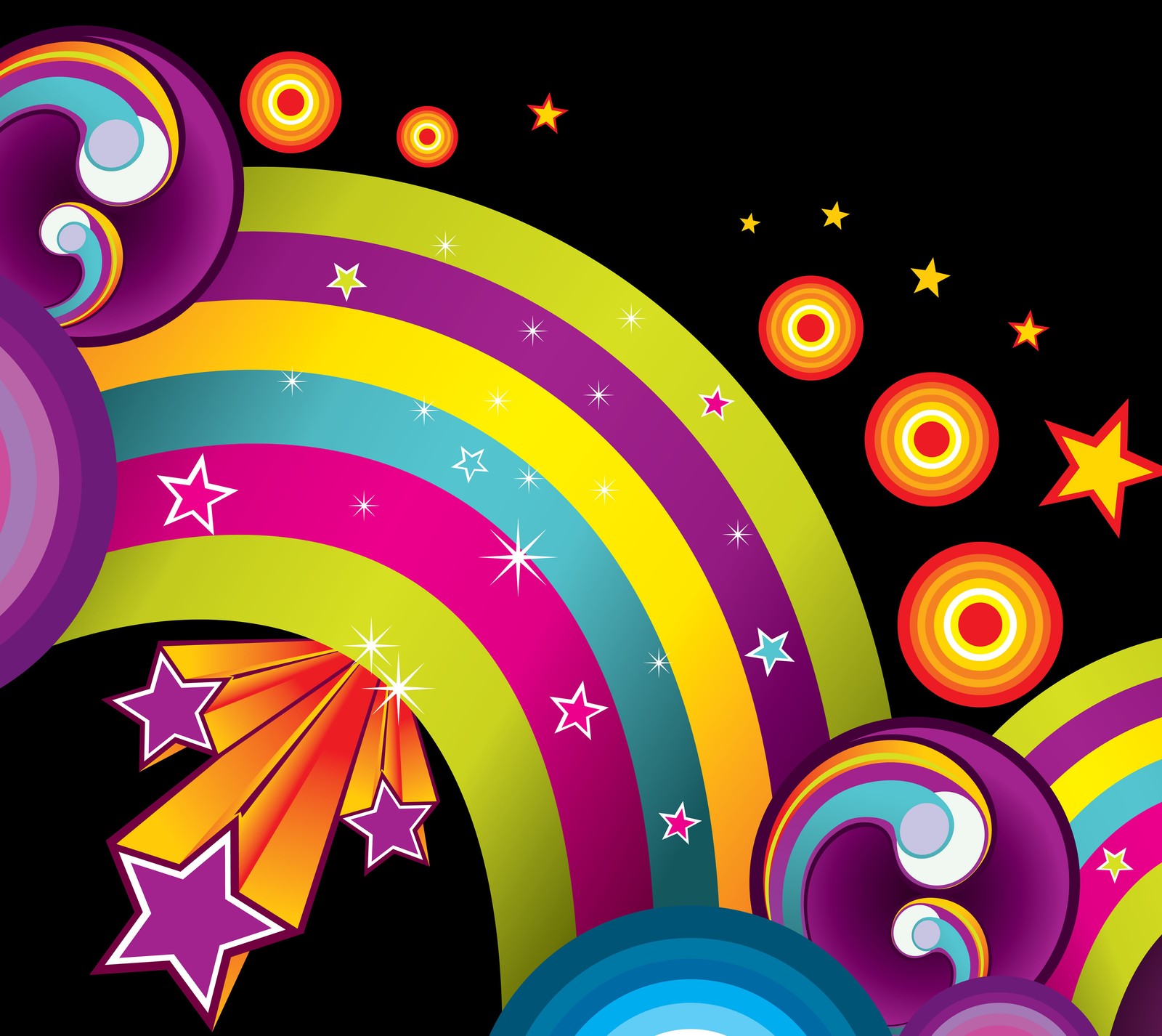 A close up of a colorful background with stars and a rainbow (background, pattern, stars)