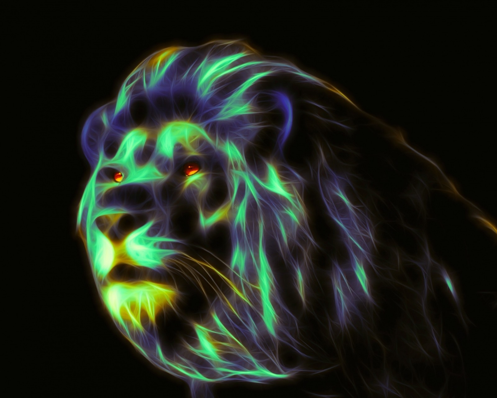 A close up of a lion's face with a black background (animals, big cats, lions)