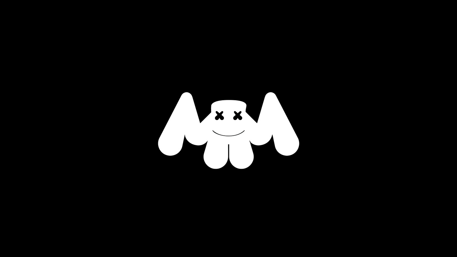 Nahaufnahme eines weißen teddybärs mit einem stern auf dem kopf (marshmello, logo, amoled, schwarzer hintergrund, 5k)