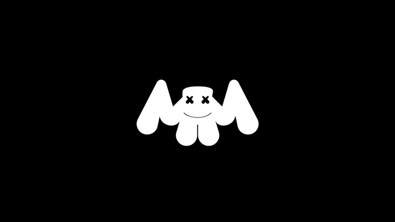 Близкий план белого плюшевого медведя со звездой на голове (marshmello, логотип, amoled, черный фон, 5k)