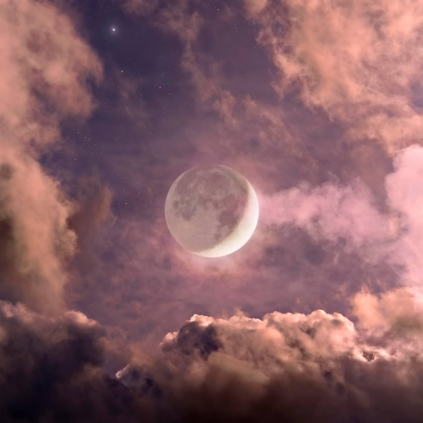 Il y a une pleine lune dans le ciel avec des nuages (lune, hdr, nuages, nuit, 5k)