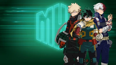 Meu herói academia: Trio icônico de Izuku Midoriya, Katsuki Bakugo e Shoto Todoroki