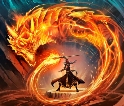 Confrontación épica con un dragón que echa fuego en World of Warcraft