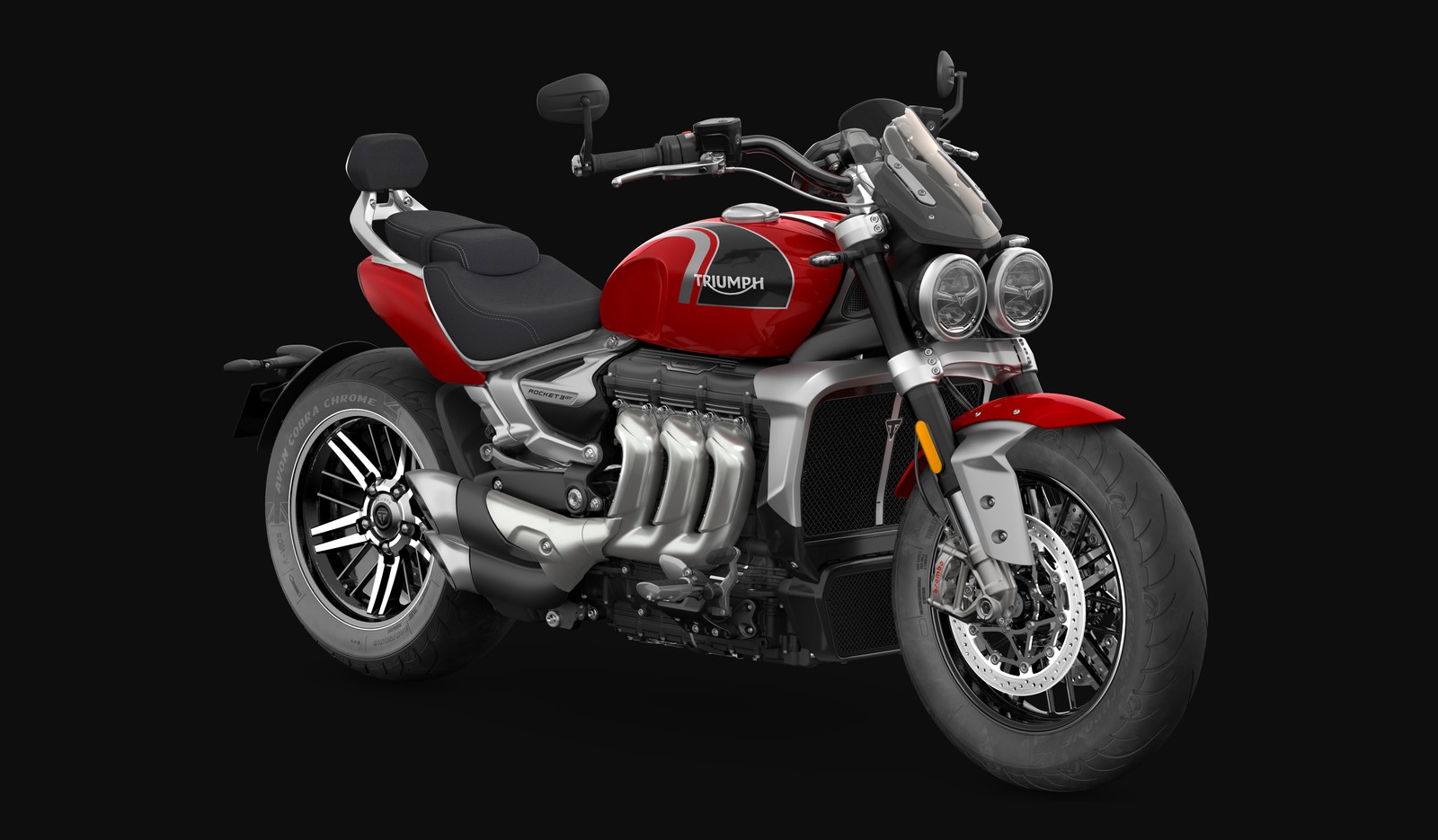 Téléchargez le fond d'écran triumph rocket 3, croiseur sportif, carnival red, arrière plan noir, 2022