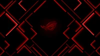 Iluminação ambiente vermelha com o logotipo da Asus ROG em fundo escuro