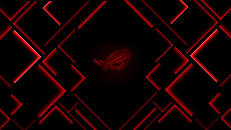 Красные неоновые обои с чёрным фоном и красным логотипом asus (асус рог, asus rog, амбентное освещение, красное освещение, тёмный фон)