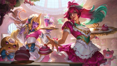 Delightful Café Cuties: Sivir and Soraka Serving Sweet Treats in League of Legends