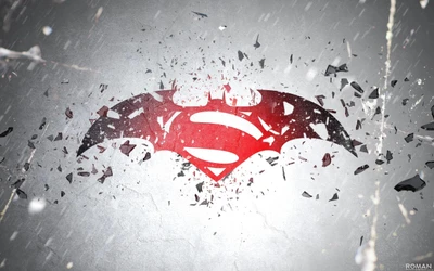 Colisión de héroes: Logos de Batman y Superman con efecto de vidrio roto