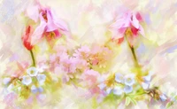 Delicate Cherry Blossoms and Spring Blooms in Soft Watercolor