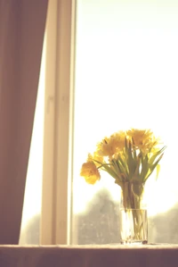 Bright Yellow Floral Arrangement by a Sunlit Window