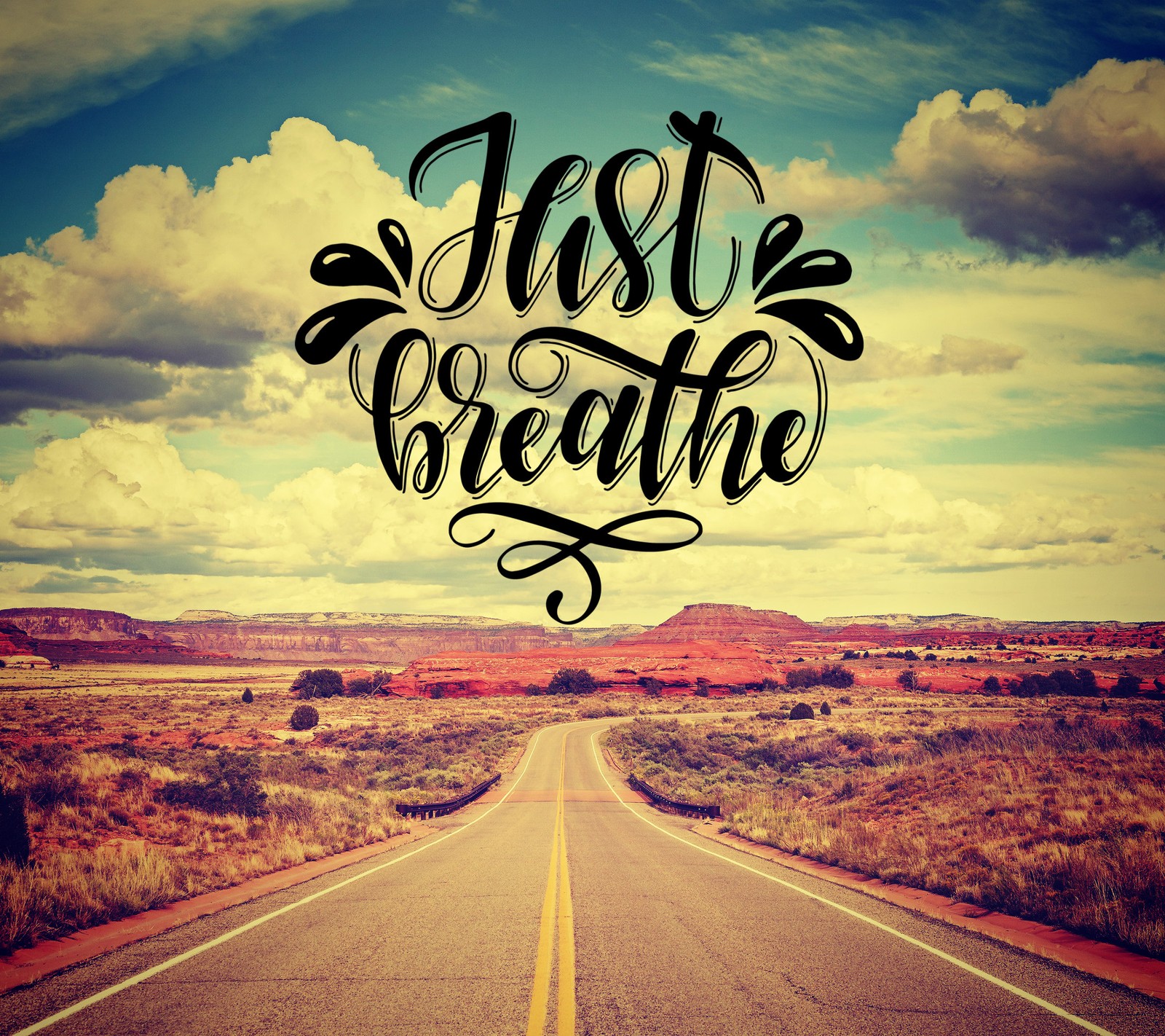 just breathe, landscape, motivation, road Download Wallpaper