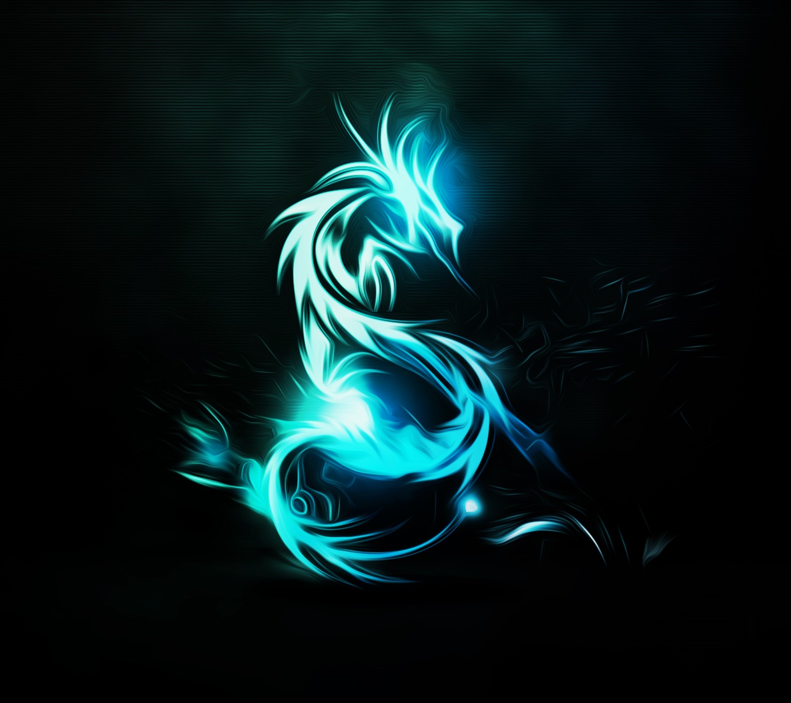 A blue dragon with glowing wings on a black background (mkkv, wallpaper)