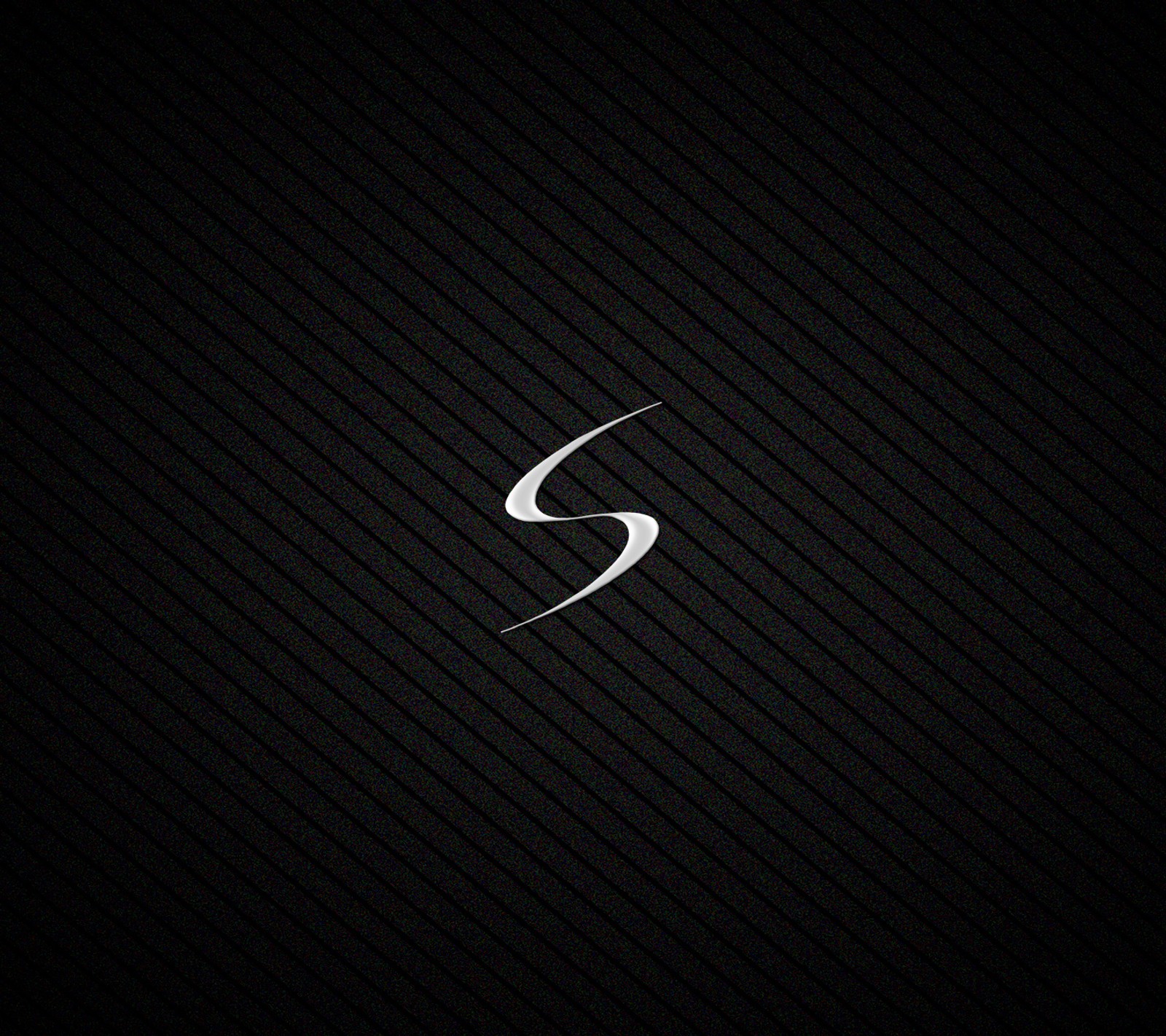 A close up of a black and white logo on a black background (black, siii)