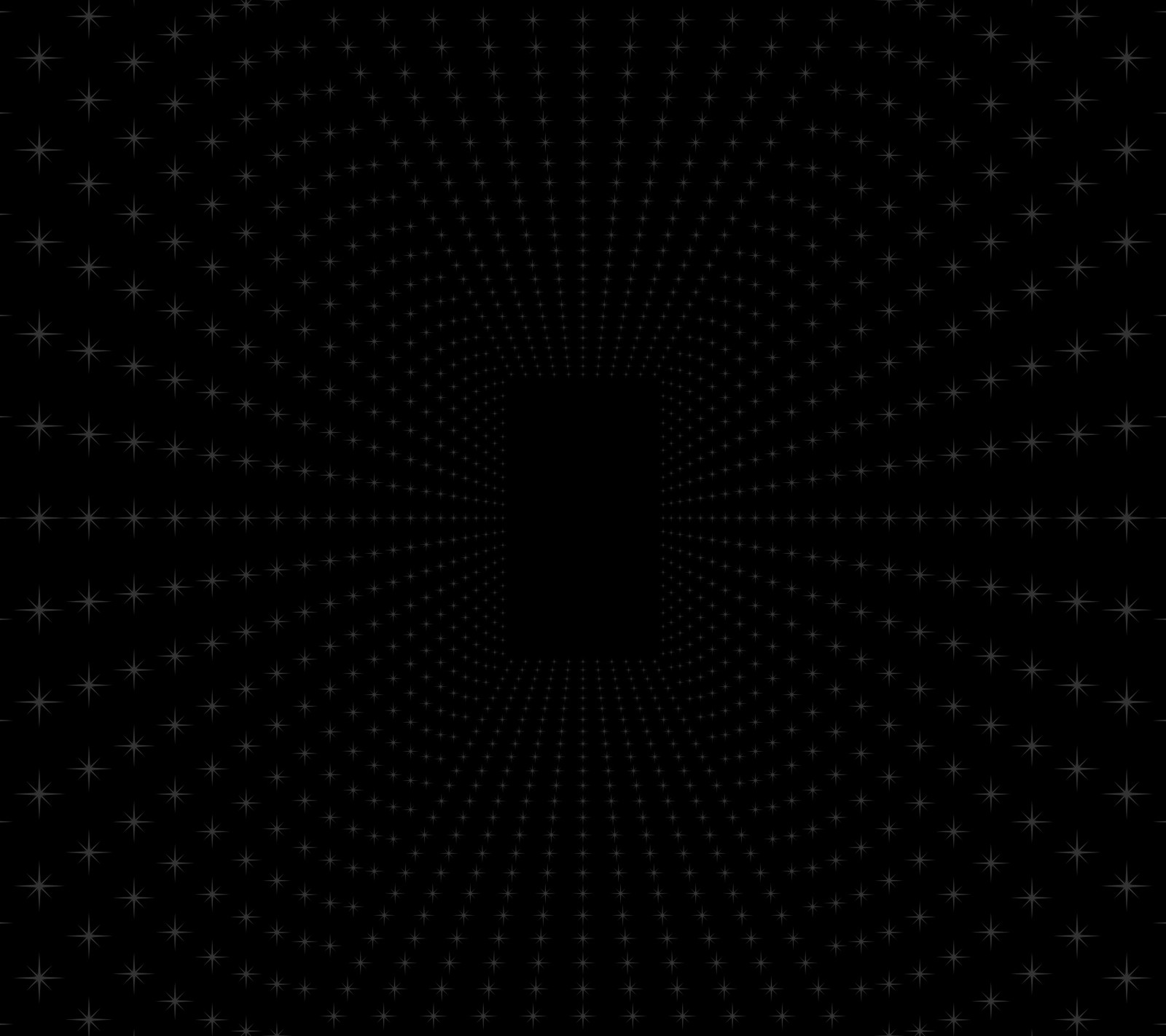 A black background with stars and a black center (dark, flower of life, perspective, sacred geometry, starfield)