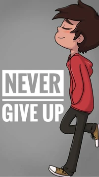 Animated Character with Inspiring Message: 'Never Give Up'