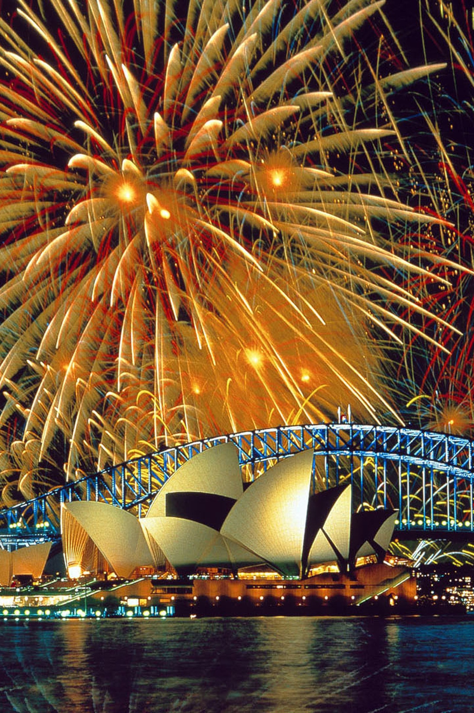 Fireworks over the sydney opera house and sydney harbour bridge (abstract, gunjan)