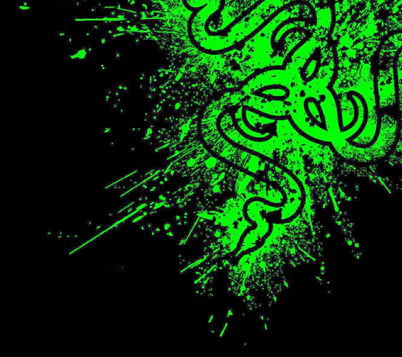 Graffiti on a black background with green paint splatters (barbaivan, green, razer, snake)