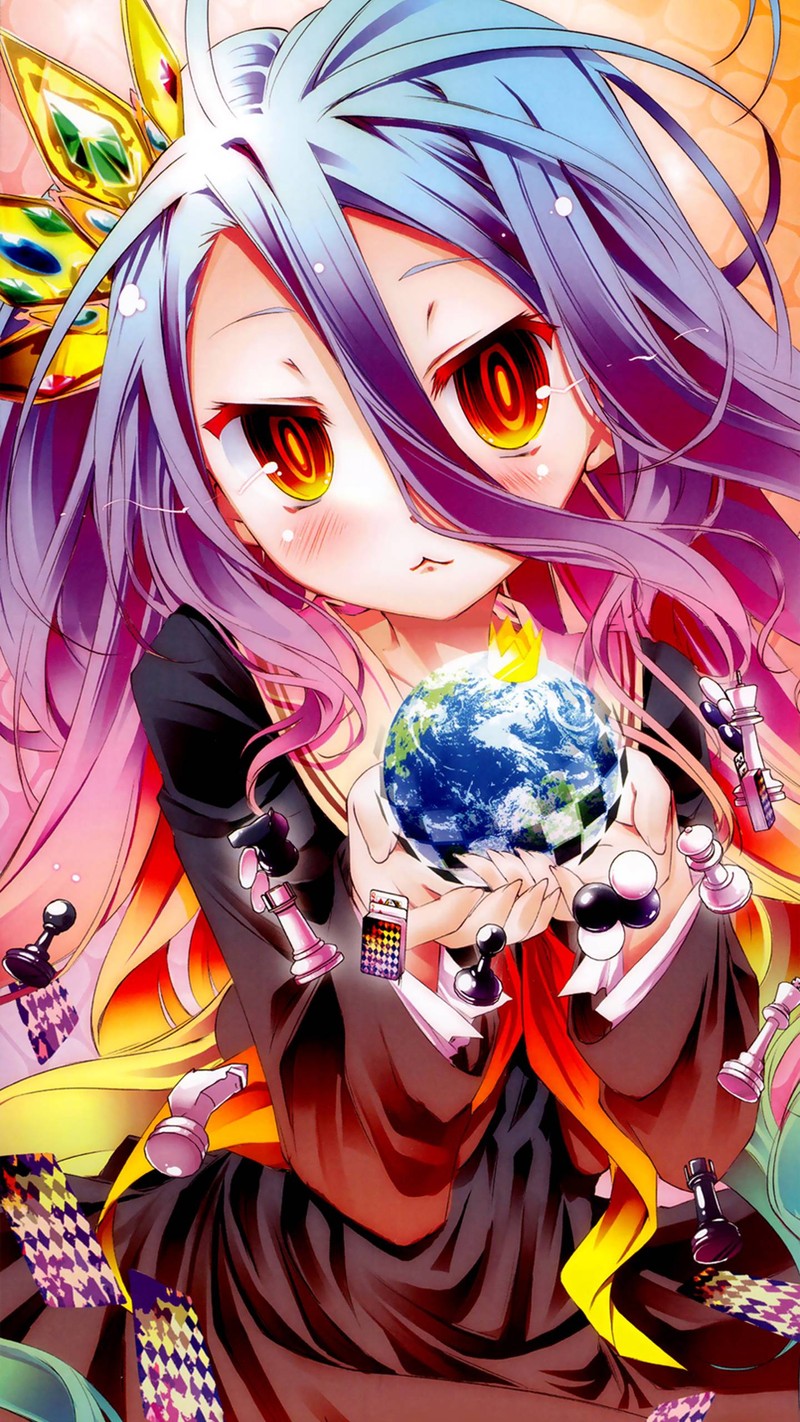 Anime girl holding a globe in her hands (game, hd, life, no, shiro)