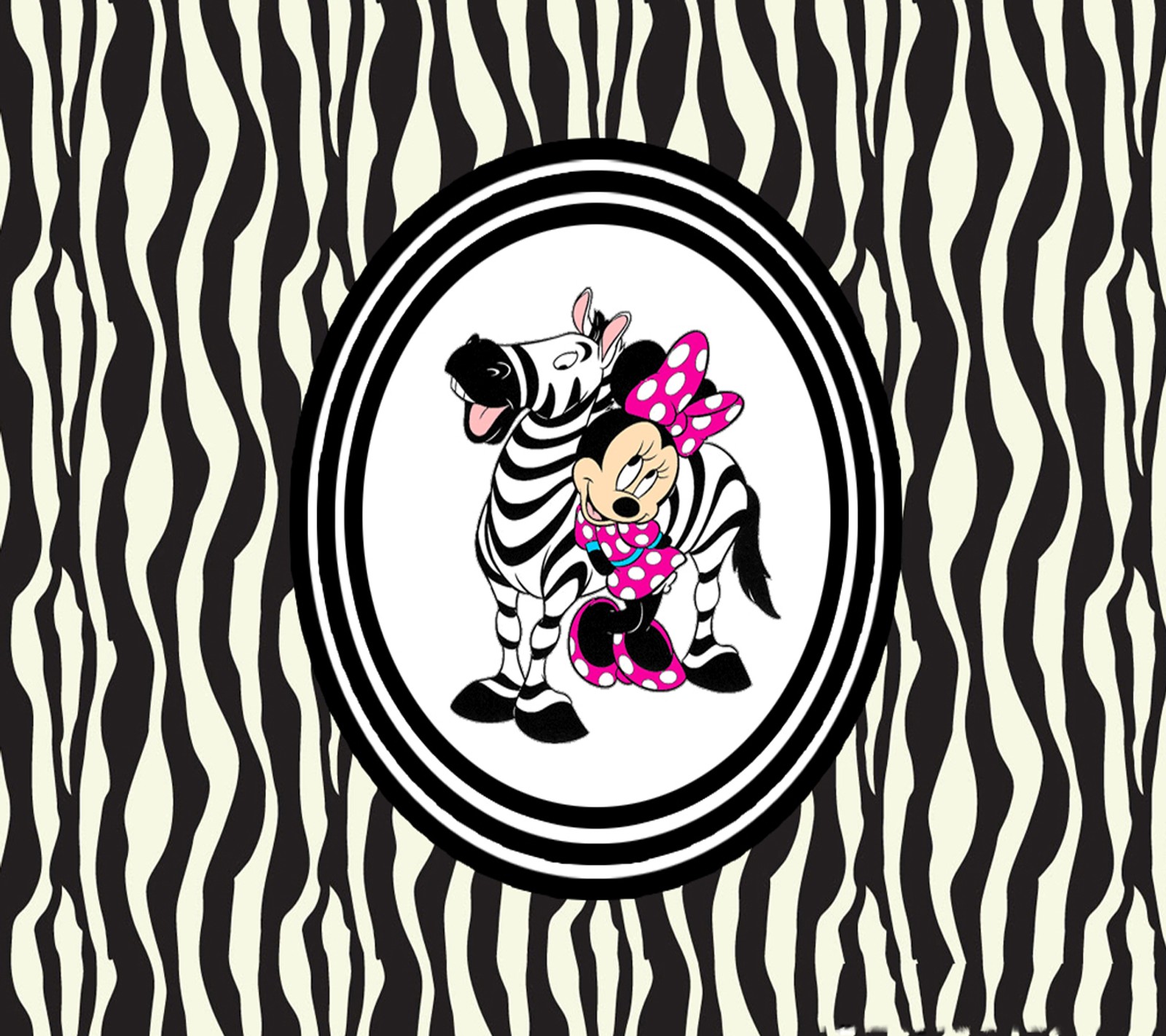 Zebra print with minnie mouse and mickey mouse (minny, mouse)