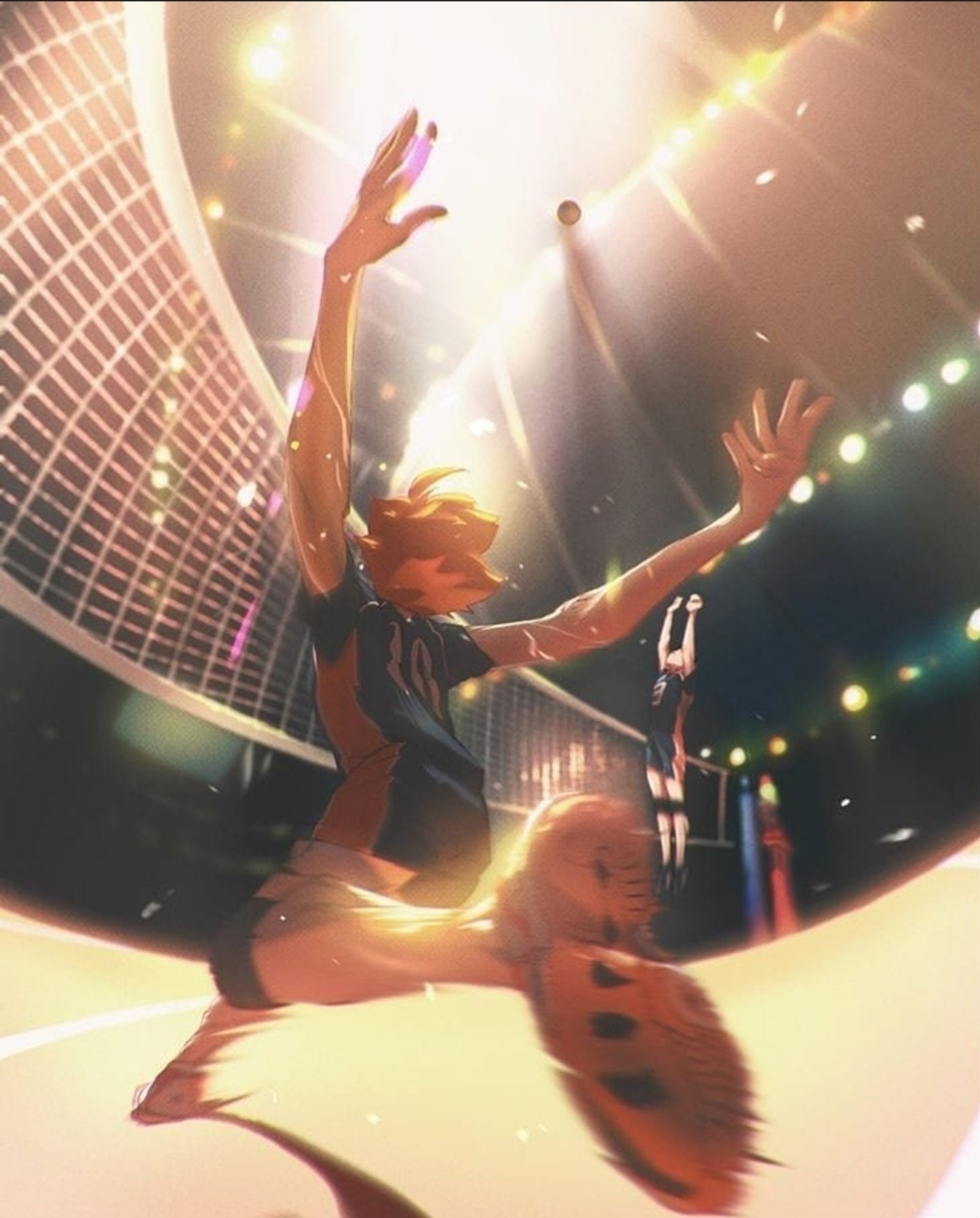 There is a man that is playing tennis on a court (haikyuu, karasuno, volleyball)