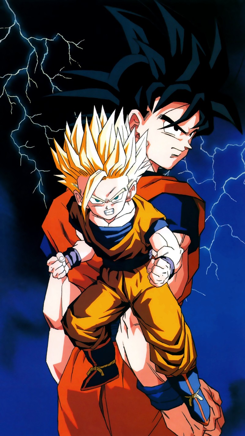 Гоку и гохан с драгонболла сражаются в небе. (гохан, gohan, goku)