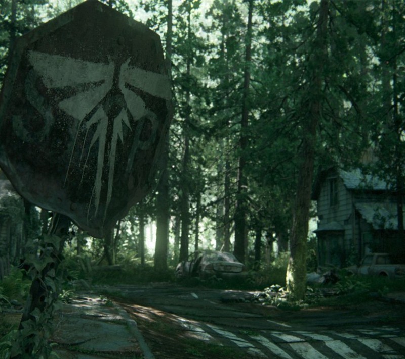 Знак остановки с огоньком на нем в лесу (ps4, последние из нас, the last of us, the last of us 2, the last of us часть ii)