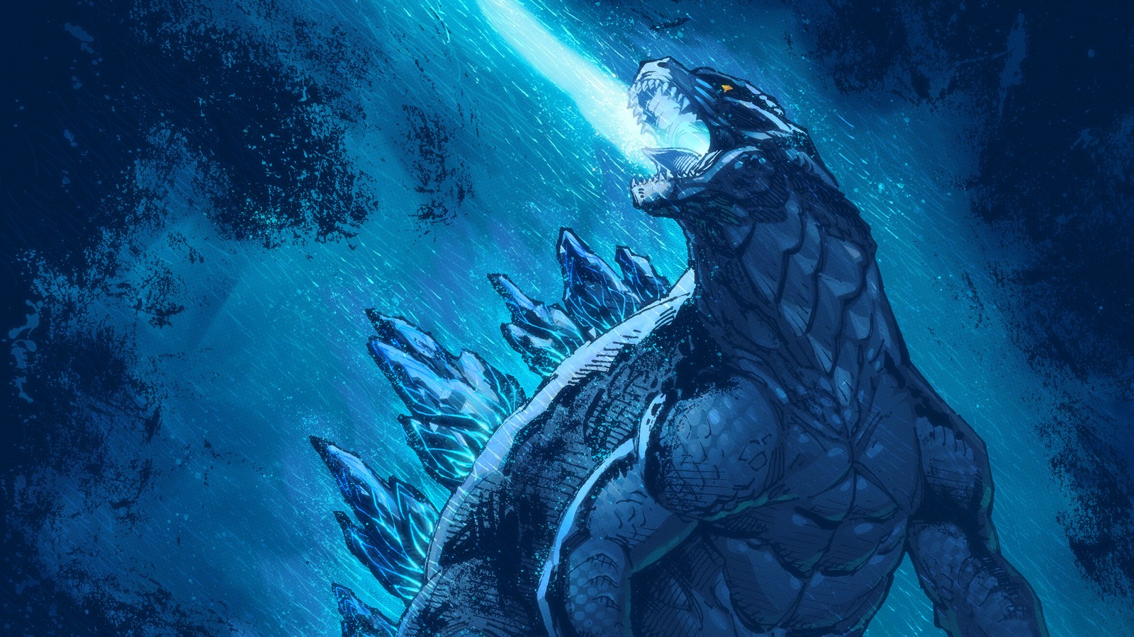 Baixar papel de parede godzilla, kaiju, monstro, azul, ilustração