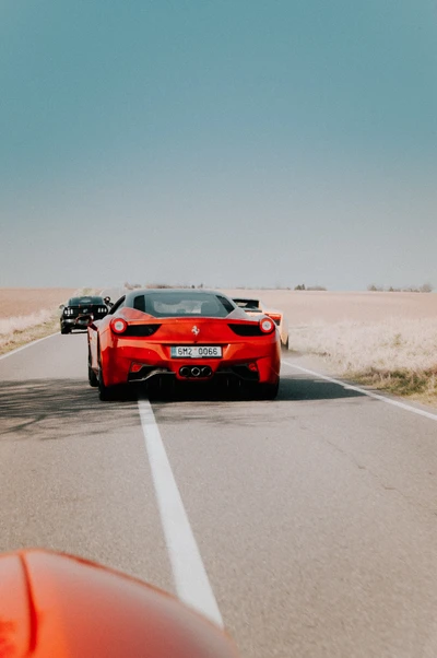 Ferrari 458 rojo en una carretera escénica, mostrando la emoción de los coches deportivos de lujo.