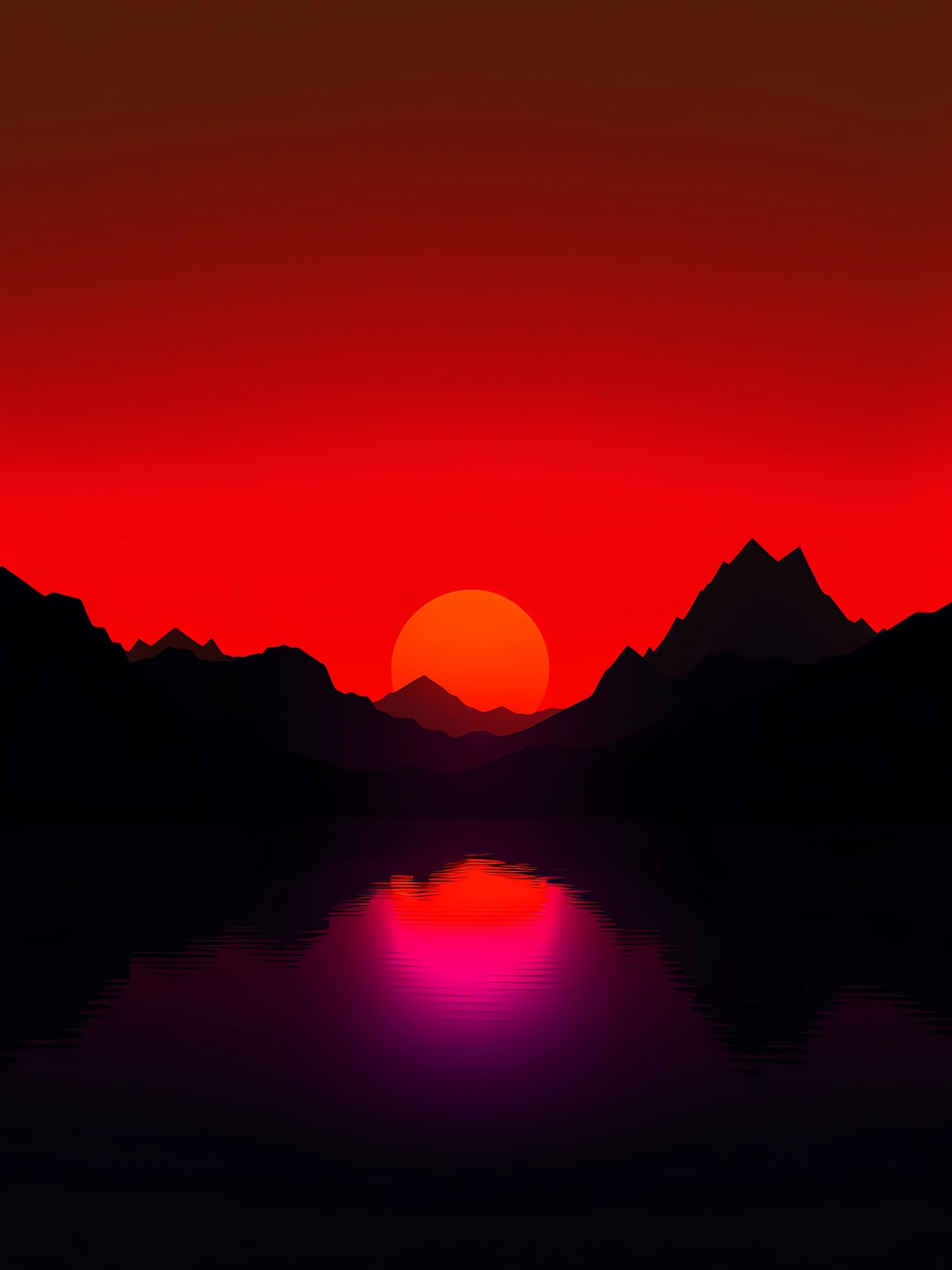 Arafed view of a sunset with a mountain range in the background (afterglow, water, orange, natural landscape, body of water)