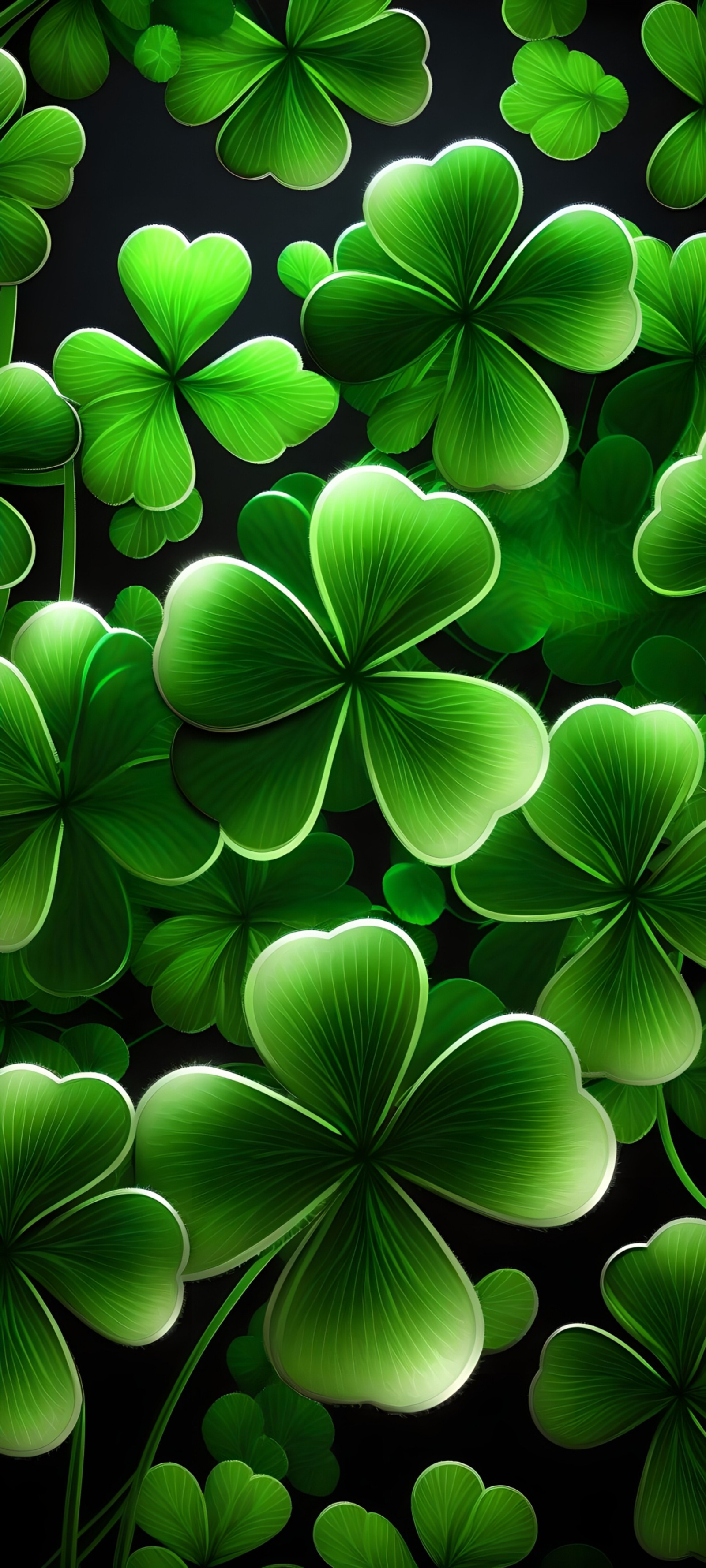 A close up of a bunch of green clovers on a black background (t shirt, clothing, plant, green, light)