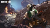 Skull-Themen LEGO-Soldat in einer Kampfszene aus Garena Free Fire