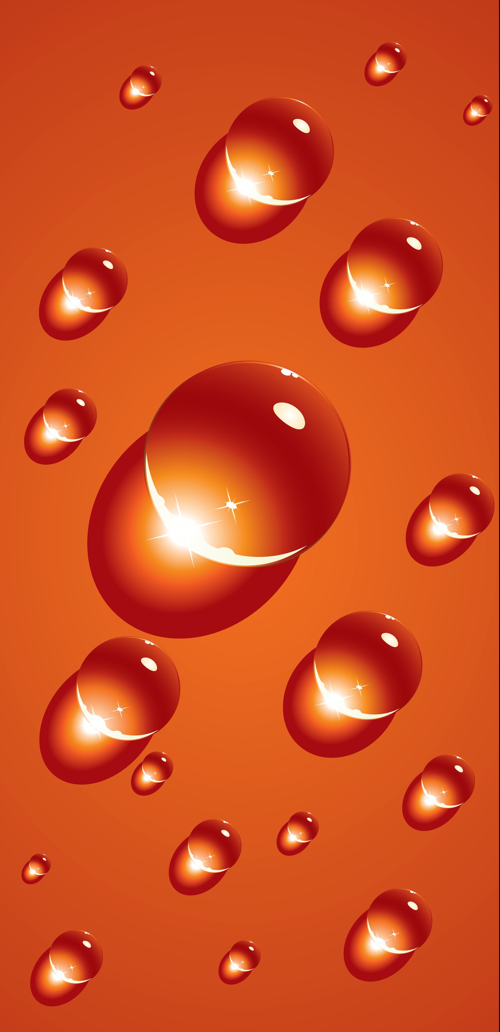 A close up of a bunch of water droplets on a red background (drop set, drop water, orange, mathematics, water)