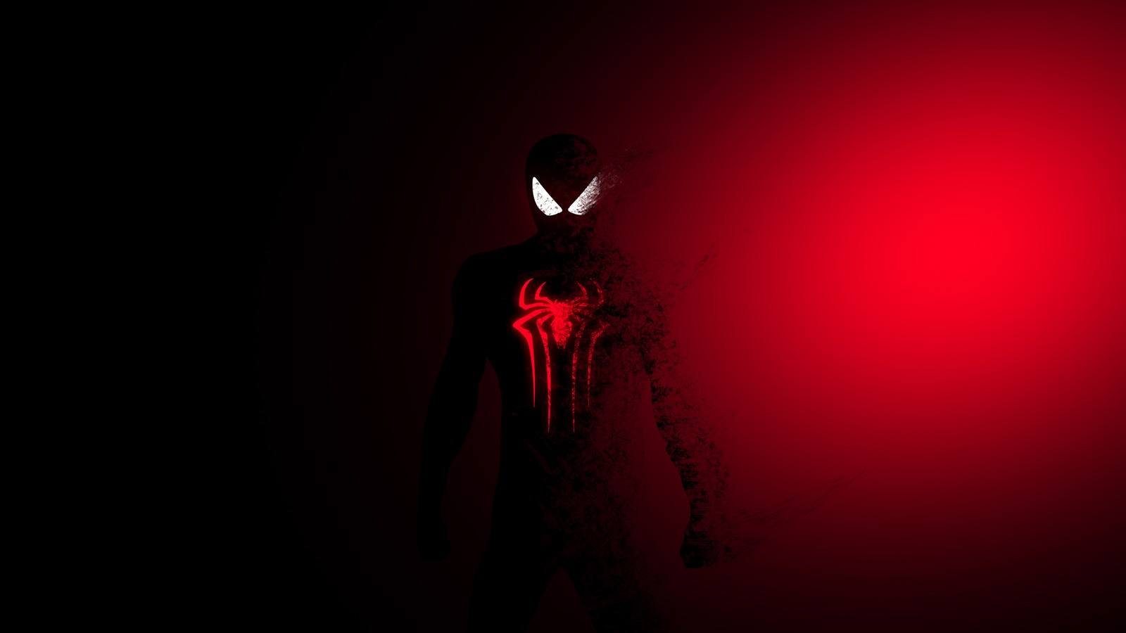 Un primer plano de una persona en un traje de spider-man con una luz roja (spider man, oscuro, rojo, minimalista, spiderman)