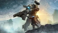 A pilot stands confidently beside a towering mech in a breathtaking alien landscape, illuminated by the glow of a distant celestial body, embodying the spirit of adventure in a digital universe.