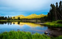 sprague lake, rocky mountain national park, colorado, landscape, green trees wallpaper