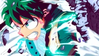 Izuku Midoriya libera seu poder em plena cobertura, incorporando determinação e força de "My Hero Academia".