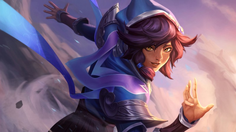 Женщина в синем и фиолетовом наряде протянула руки (талия, taliyah, ссг, ssg, league of legends)