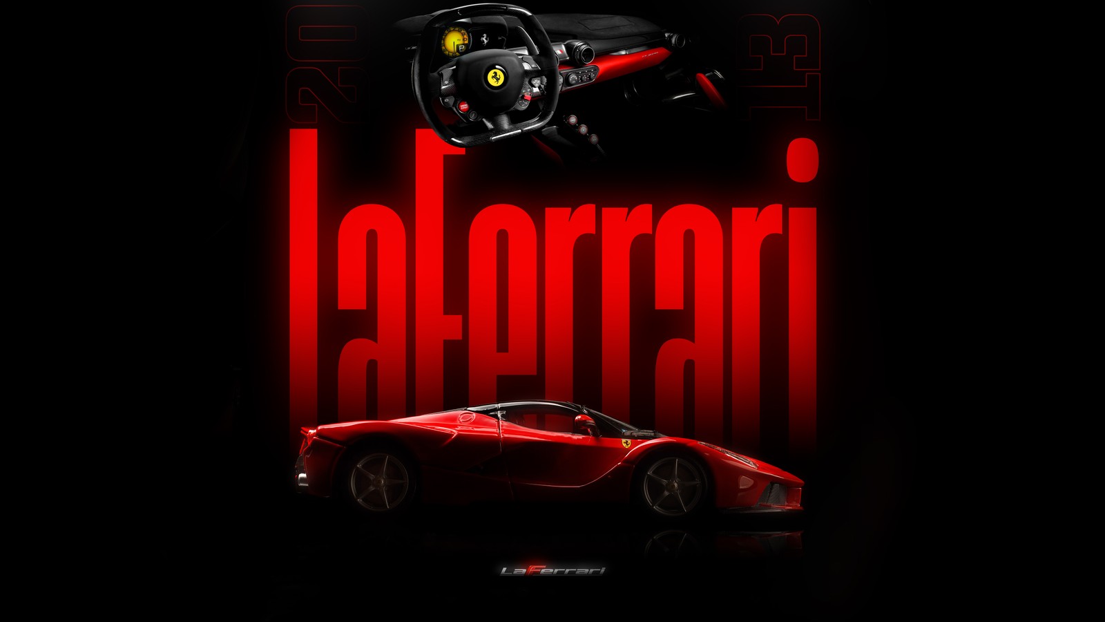 Um carro ferrari vermelho com a palavra ferrari em letras vermelhas (laferrari, estética sombria, 5k, fundo escuro, preto escuro)