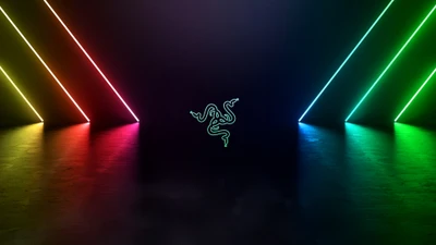 razer, логотип, неон, цветной, современное освещение