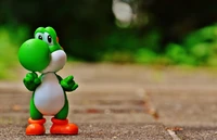 Figura de acción de Yoshi de Super Mario World en un entorno natural